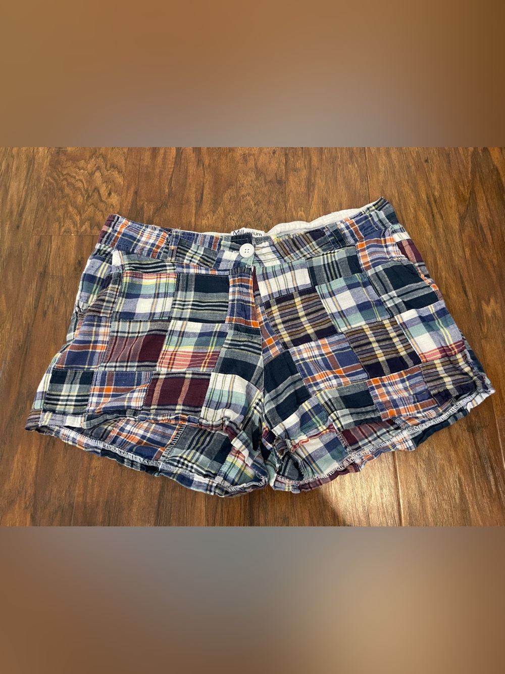 Women’s Size 14 Multicolor Madras Patchwork Cotton Shorts Preppy Style Y2K
